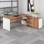 Mesa Diretorzinha c/ Aparador – Pé de MADEIRA – 1,90×1,50m – NOGAL SEVILHA / BRANCO – 34426 CT Móveis para Escritório 21