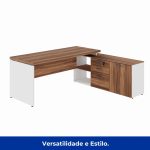 Mesa Diretorzinha c/ Aparador – Pé de MADEIRA – 1,90×1,50m – NOGAL SEVILHA / BRANCO – 34426 CT Móveis para Escritório 14