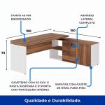 Mesa Diretorzinha c/ Aparador – Pé de MADEIRA – 1,90×1,50m – NOGAL SEVILHA / BRANCO – 34426 CT Móveis para Escritório 20