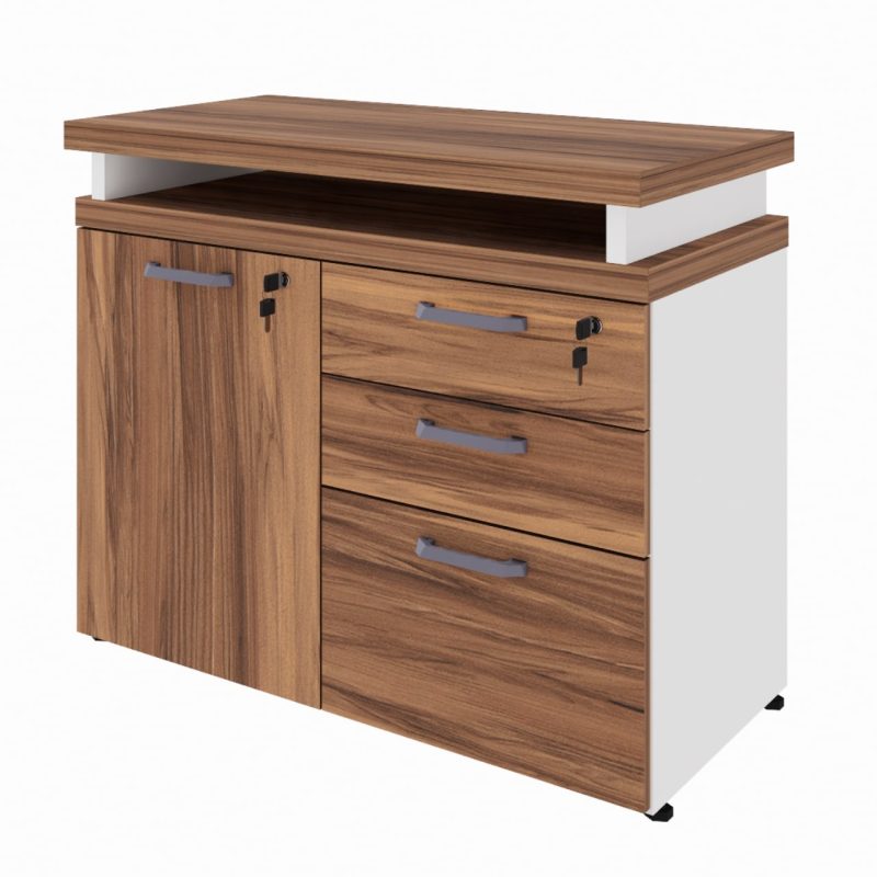 Armário Baixo 03 Gavetas e Porta (MISTO) – NOGAL SEVILHA/BRANCO – 34422 CT Móveis para Escritório 2