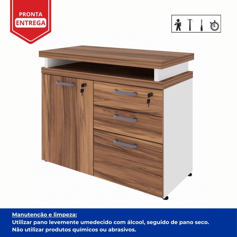 Armário Baixo 03 Gavetas e Porta (MISTO) – NOGAL SEVILHA/BRANCO – 34422 CT Móveis para Escritório 11