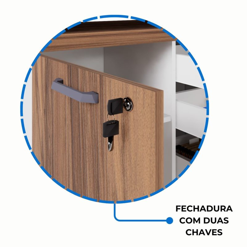 Armário Baixo 03 Gavetas e Porta (MISTO) – NOGAL SEVILHA/BRANCO – 34422 CT Móveis para Escritório 5
