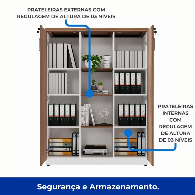 Armário Alto Credenza com Nicho – 1,61×1,20×0,45m – NOGAL SEVILHA/BRANCO- 34415 CT Móveis para Escritório 4