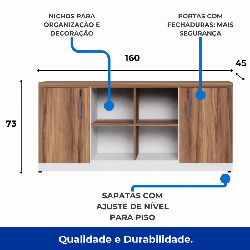Armário Baixo GOLD Credenza ESPECIAL – 1,60×0,73×0,45m – NOGALSEVILHA / BRANCO – 34502 CT Móveis para Escritório 4