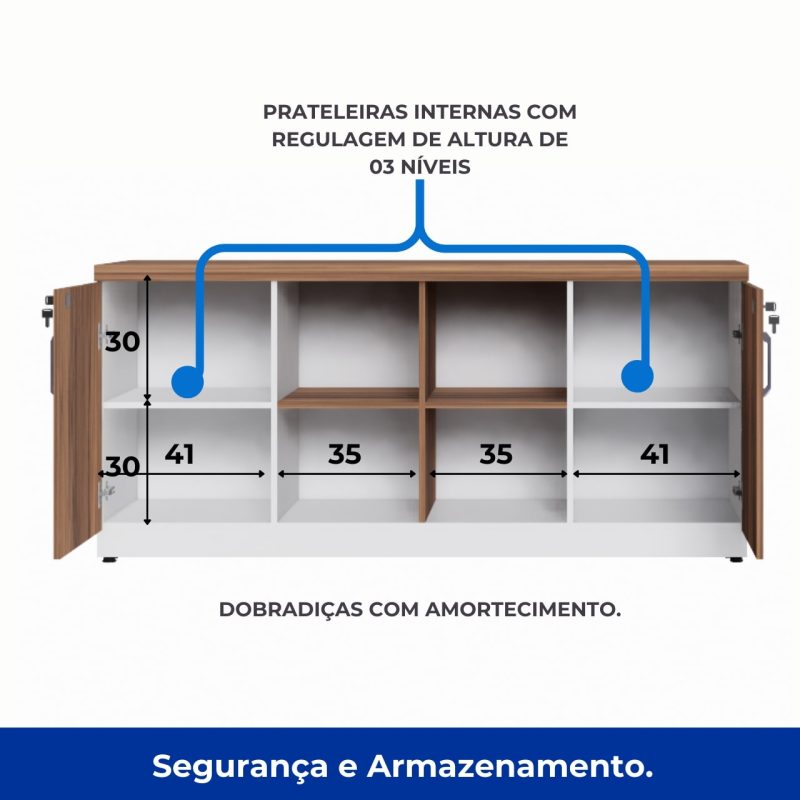Armário Baixo GOLD Credenza ESPECIAL – 1,60×0,73×0,45m – NOGALSEVILHA / BRANCO – 34502 CT Móveis para Escritório 5