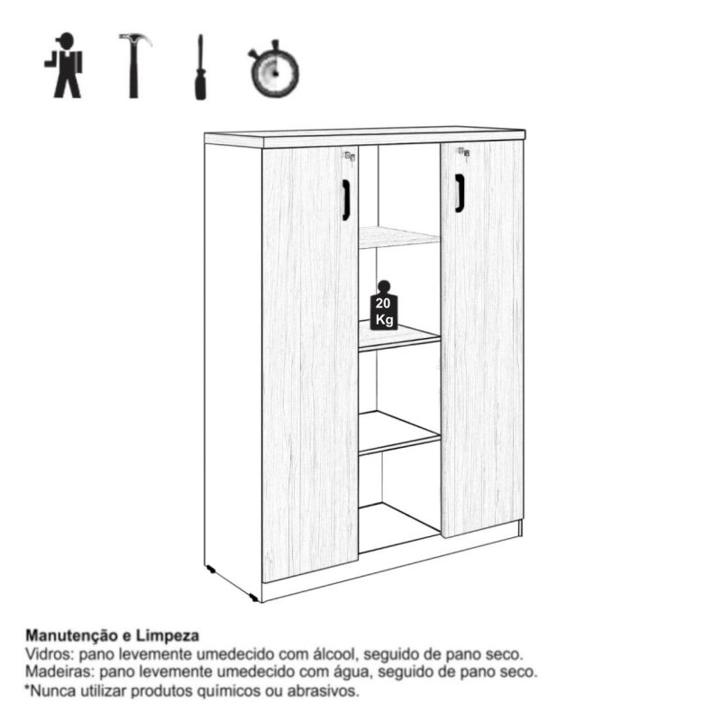 Armário Alto Credenza com Nicho – 1,61×1,20×0,45m – NOGAL SEVILHA/BRANCO- 34415 CT Móveis para Escritório 9