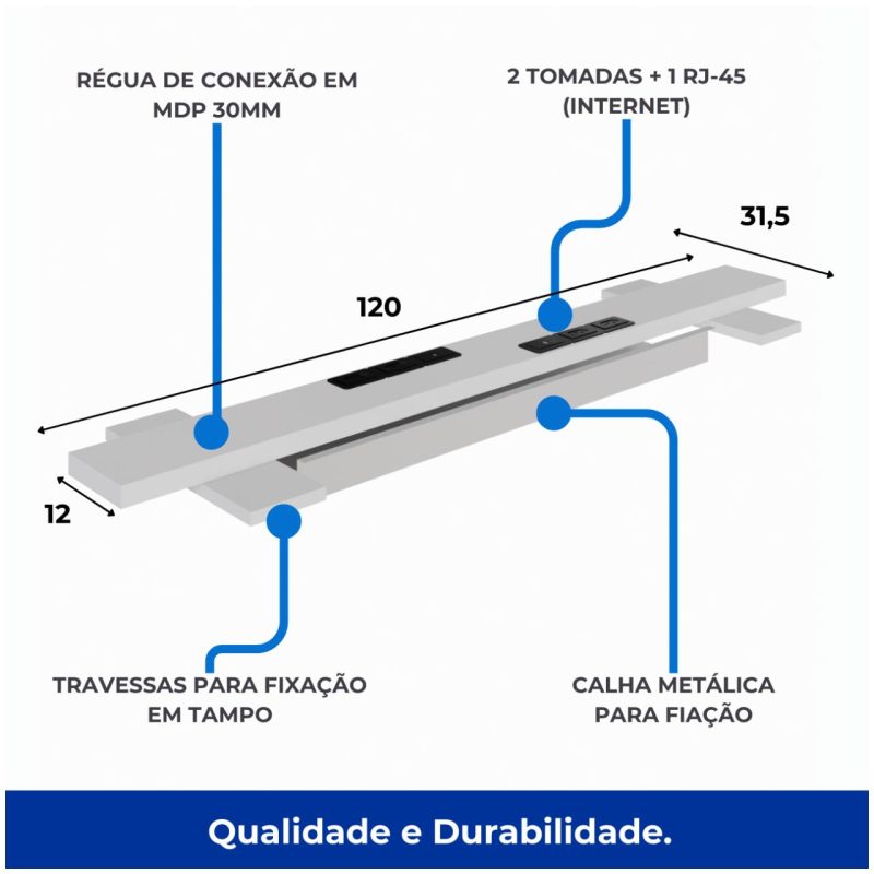 Estação de Trabalho Dupla 1,20×1,35m c/ 02 Gavetas c/ ponto de tomada PÉ QUADRO – Cor Nogal Sevilha/Branco – 34423 CT Móveis para Escritório 3