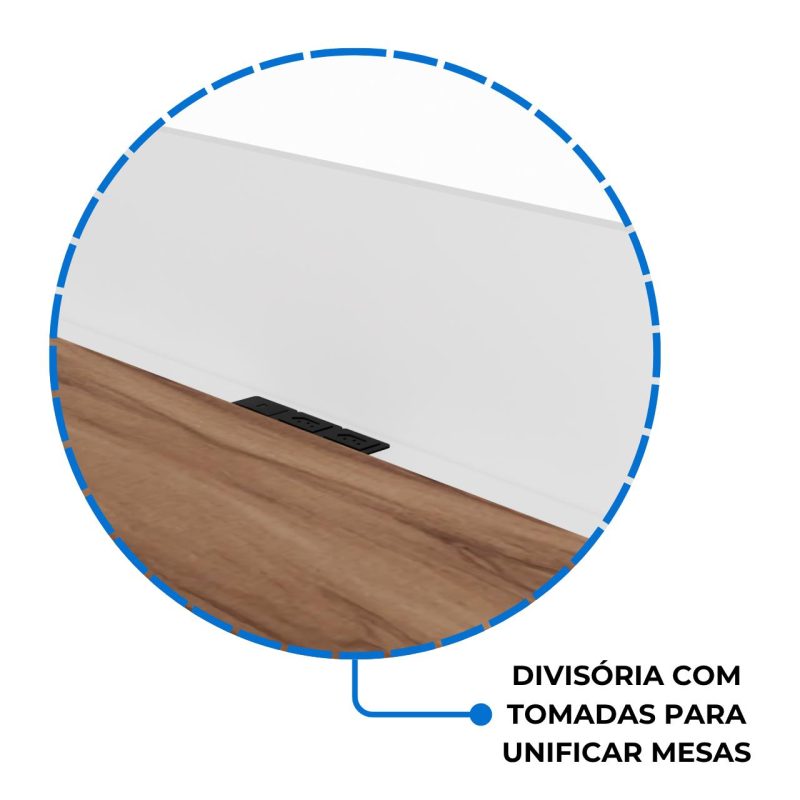 Estação de Trabalho Dupla 1,20×1,35m sem Gavetas c/ ponto de tomada PÉ QUADRO – Cor Nogal Sevilha/Branco – 34424 CT Móveis para Escritório 8