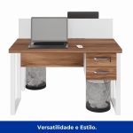 Estação de Trabalho Dupla 1,20×1,35m c/ 02 Gavetas c/ ponto de tomada PÉ QUADRO – Cor Nogal Sevilha/Branco – 34423 CT Móveis para Escritório 20