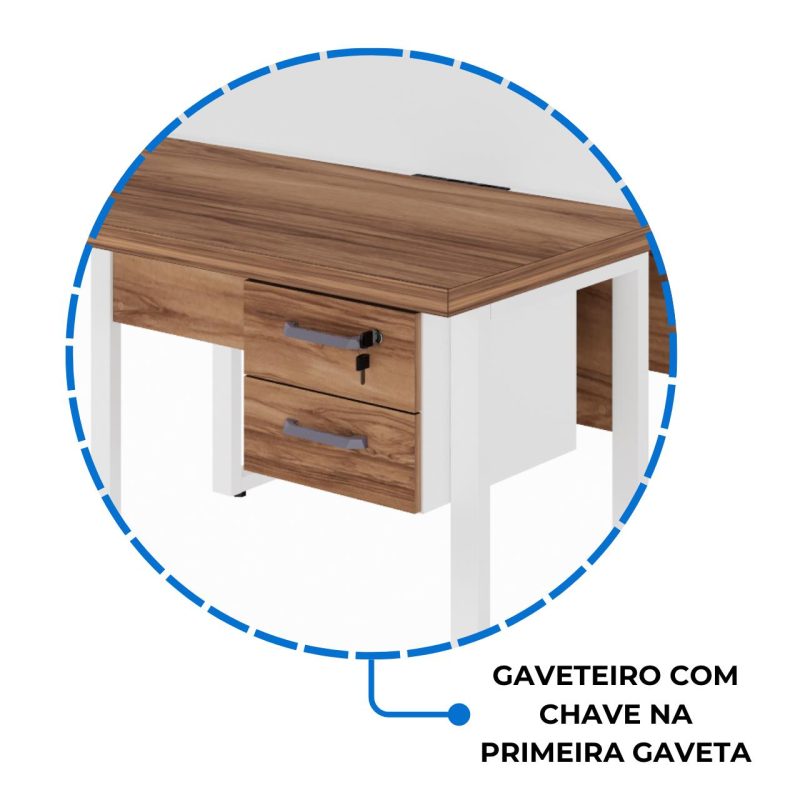 Estação de Trabalho Dupla 1,20×1,35m c/ 02 Gavetas c/ ponto de tomada PÉ QUADRO – Cor Nogal Sevilha/Branco – 34423 CT Móveis para Escritório 9