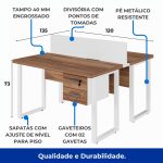Estação de Trabalho Dupla 1,20×1,35m c/ 02 Gavetas c/ ponto de tomada PÉ QUADRO – Cor Nogal Sevilha/Branco – 34423 CT Móveis para Escritório 17