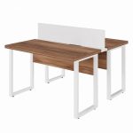 Estação de Trabalho Dupla 1,20×1,35m sem Gavetas c/ ponto de tomada PÉ QUADRO – Cor Nogal Sevilha/Branco – 34424 CT Móveis para Escritório 10