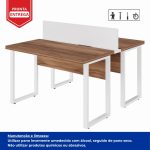Estação de Trabalho Dupla 1,20×1,35m sem Gavetas c/ ponto de tomada PÉ QUADRO – Cor Nogal Sevilha/Branco – 34424 CT Móveis para Escritório 15