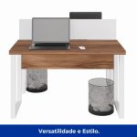 Estação de Trabalho Dupla 1,20×1,35m sem Gavetas c/ ponto de tomada PÉ QUADRO – Cor Nogal Sevilha/Branco – 34424 CT Móveis para Escritório 17