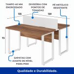 Estação de Trabalho Dupla 1,20×1,35m sem Gavetas c/ ponto de tomada PÉ QUADRO – Cor Nogal Sevilha/Branco – 34424 CT Móveis para Escritório 13