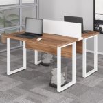 Estação de Trabalho Dupla 1,20×1,35m sem Gavetas c/ ponto de tomada PÉ QUADRO – Cor Nogal Sevilha/Branco – 34424 CT Móveis para Escritório 12