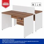 Estação de Trabalho Dupla 1,20×1,35m 02 Lugares c/ Gavetas c/ ponto de tomada PÉ PAINEL – Nogal Sevilha/Branco – 34427 CT Móveis para Escritório 14