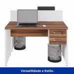 Estação de Trabalho Dupla 1,20×1,35m 02 Lugares c/ Gavetas c/ ponto de tomada PÉ PAINEL – Nogal Sevilha/Branco – 34427 CT Móveis para Escritório 17