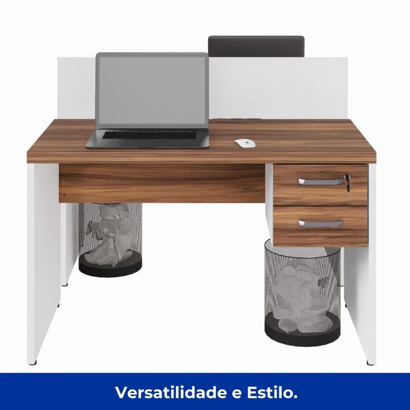 Estação de Trabalho Dupla 1,20×1,35m 02 Lugares c/ Gavetas c/ ponto de tomada PÉ PAINEL – Nogal Sevilha/Branco – 34427 CT Móveis para Escritório 7