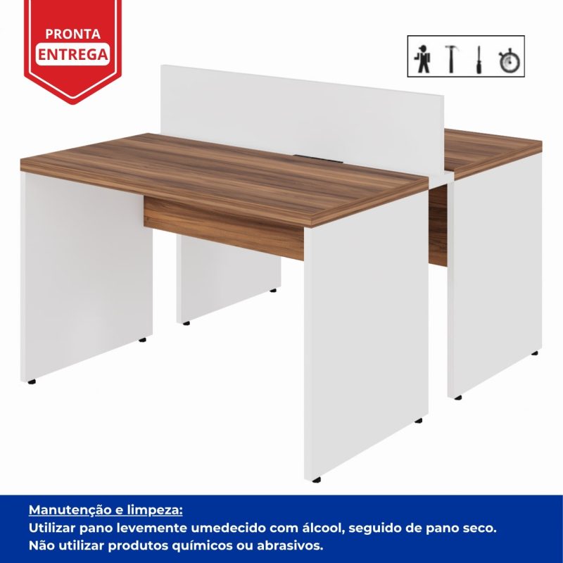 Estação de Trabalho Dupla 1,20×1,35m 02 Lugares sem Gavetas c/ ponto de tomada PÉ PAINEL – Nogal Sevilha/Branco – 34428 CT Móveis para Escritório 8