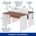 Estação de Trabalho Dupla 1,20×1,35m 02 Lugares sem Gavetas c/ ponto de tomada PÉ PAINEL – Nogal Sevilha/Branco – 34428 CT Móveis para Escritório 20
