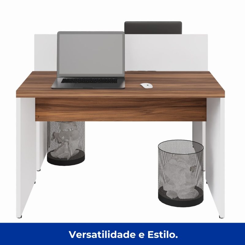 Estação de Trabalho Dupla 1,20×1,35m 02 Lugares sem Gavetas c/ ponto de tomada PÉ PAINEL – Nogal Sevilha/Branco – 34428 CT Móveis para Escritório 7