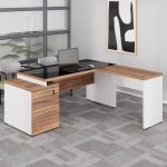 Mesa para Escritório em “L” com VIDRO FUMÊ – 1,92X1,60M NOGAL SEVILHA/BRANCO – 34432 CT Móveis para Escritório 23
