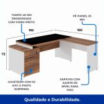 Mesa para Escritório em “L” com VIDRO FUMÊ – 1,92X1,60M NOGAL SEVILHA/BRANCO – 34432 CT Móveis para Escritório 14