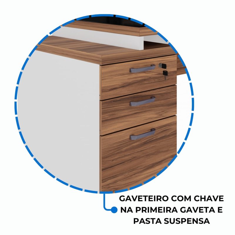 Mesa para Escritório em “L” com VIDRO FUMÊ – 1,92X1,60M NOGAL SEVILHA/BRANCO – 34432 CT Móveis para Escritório 6