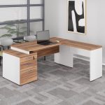 Mesa para Escritório em “L” com Gavetão – 1,92X1,60m -NOGAL SEVILHA/BRANCO – 34431 CT Móveis para Escritório 19