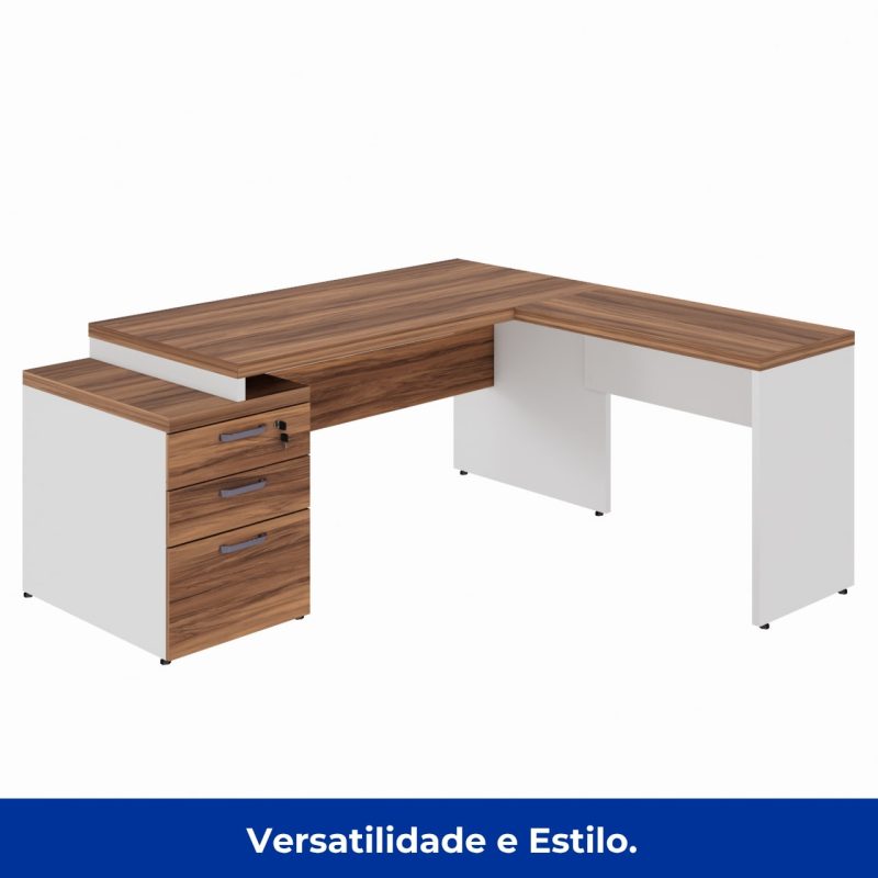 Mesa para Escritório em “L” com Gavetão – 1,92X1,60m -NOGAL SEVILHA/BRANCO – 34431 CT Móveis para Escritório 8