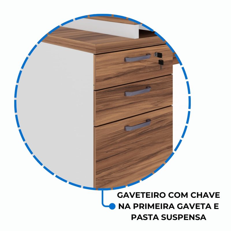 Mesa para Escritório em “L” com Gavetão – 1,92X1,60m -NOGAL SEVILHA/BRANCO – 34431 CT Móveis para Escritório 7