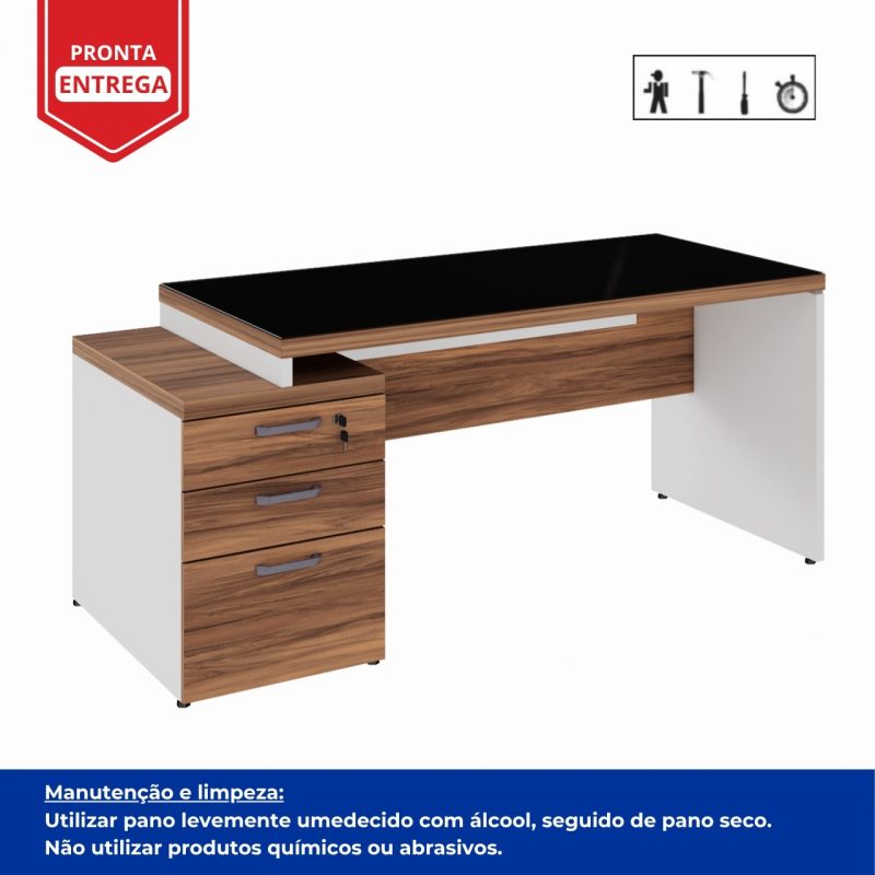 Mesa para Escritório com VIDRO FUMÊ – 1,92×0,70m – NOGAL SEVILHA/BRANCO – 34430 CT Móveis para Escritório 6
