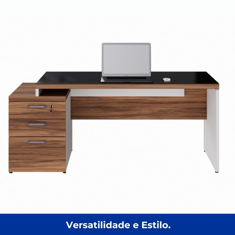 Mesa para Escritório com VIDRO FUMÊ – 1,92×0,70m – NOGAL SEVILHA/BRANCO – 34430 CT Móveis para Escritório 5