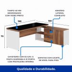 Mesa Diretorzinha c/ Aparador e Vidro Fumê – Pé de MADEIRA – 1,90×1,50m – NOGAL SEVILHA / BRANCO – 34429 CT Móveis para Escritório 12