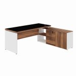 Mesa Diretorzinha c/ Aparador e Vidro Fumê – Pé de MADEIRA – 1,90×1,50m – NOGAL SEVILHA / BRANCO – 34429 CT Móveis para Escritório 11