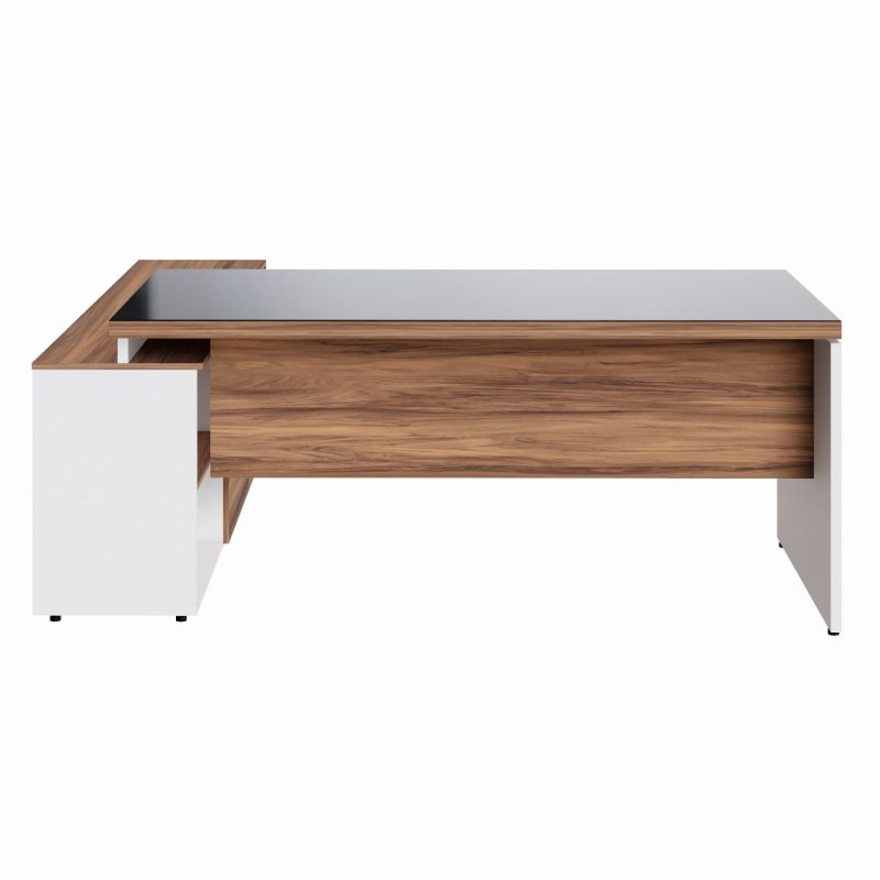 Mesa Diretorzinha c/ Aparador e Vidro Fumê – Pé de MADEIRA – 1,90×1,50m – NOGAL SEVILHA / BRANCO – 34429 CT Móveis para Escritório 8
