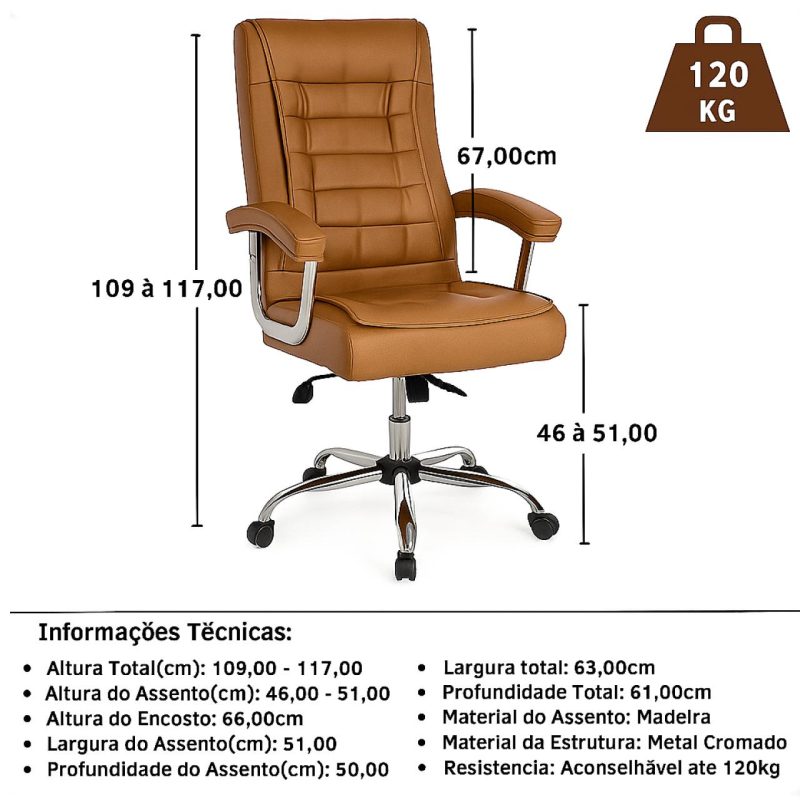 Poltrona Presidente LUXO c/ mola Ensacada – COR CARAMELO – 30059 CT Móveis para Escritório 6