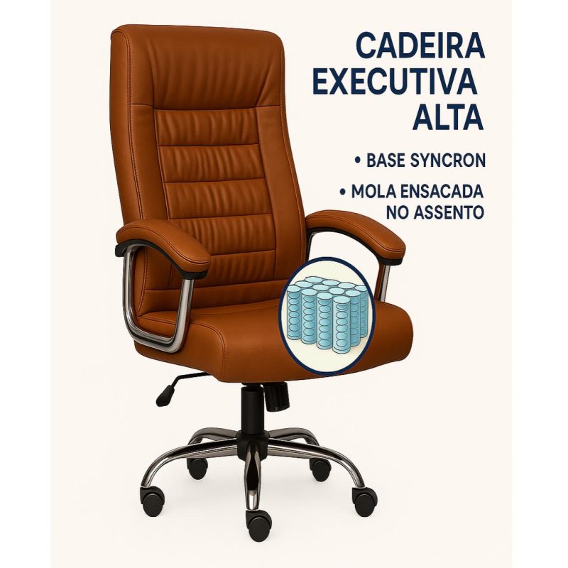 Poltrona Presidente LUXO c/ mola Ensacada – COR CARAMELO – 30059 CT Móveis para Escritório 8
