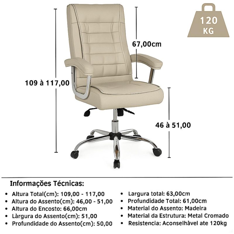 Poltrona Presidente LUXO c/ mola Ensacada – COR FENDI – 30061 CT Móveis para Escritório 6
