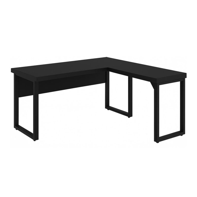 Mesa em L PÉ QUADRO (1,50×0,60m + Mesa Auxiliar) – S/ Gavetas – PRETO / PRETO – 26010 CT Móveis para Escritório 2