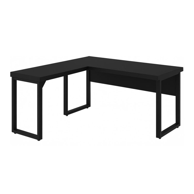 Mesa em L PÉ QUADRO (1,50×0,60m + Mesa Auxiliar) – S/ Gavetas – PRETO / PRETO – 26010 CT Móveis para Escritório 5
