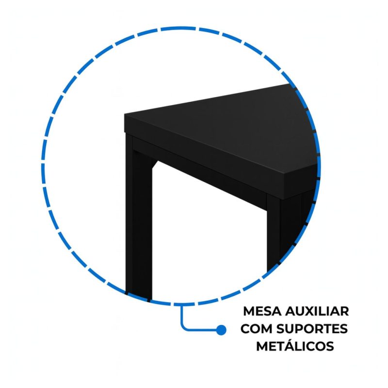 Mesa em L PÉ QUADRO (1,50×0,60m + Mesa Auxiliar) – S/ Gavetas – PRETO / PRETO – 26010 CT Móveis para Escritório 9