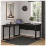 Mesa em L PÉ QUADRO (1,50×0,60m + Mesa Auxiliar) – S/ Gavetas – PRETO / PRETO – 26010 CT Móveis para Escritório 21