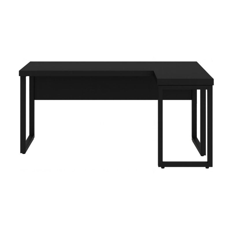 Mesa em L PÉ QUADRO (1,70×0,70m + Mesa Auxiliar) – S/ Gavetas – PRETO / PRETO – 26011 CT Móveis para Escritório 3