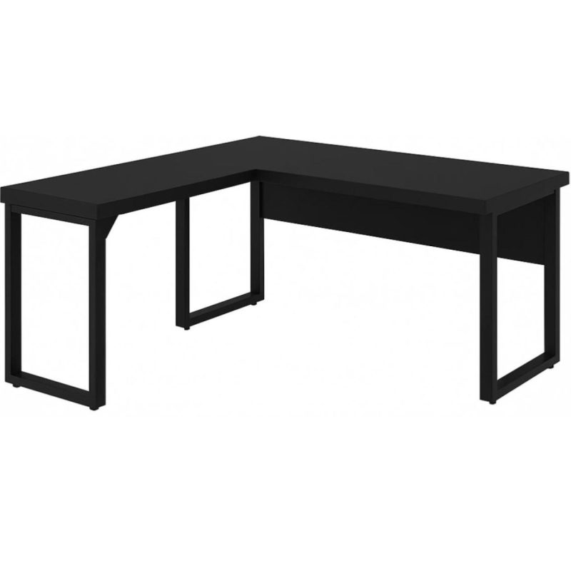 Mesa em L PÉ QUADRO (1,70×0,70m + Mesa Auxiliar) – S/ Gavetas – PRETO / PRETO – 26011 CT Móveis para Escritório 5