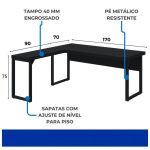 Mesa em L PÉ QUADRO (1,70×0,70m + Mesa Auxiliar) – S/ Gavetas – PRETO / PRETO – 26011 CT Móveis para Escritório 15