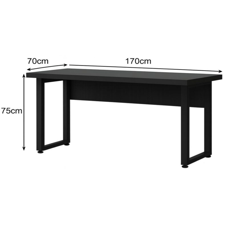 Mesa em L PÉ QUADRO (1,70×0,70m + Mesa Auxiliar) – S/ Gavetas – PRETO / PRETO – 26011 CT Móveis para Escritório 7