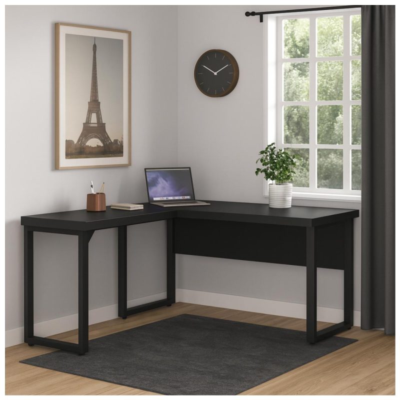 Mesa em L PÉ QUADRO (1,70×0,70m + Mesa Auxiliar) – S/ Gavetas – PRETO / PRETO – 26011 CT Móveis para Escritório 10