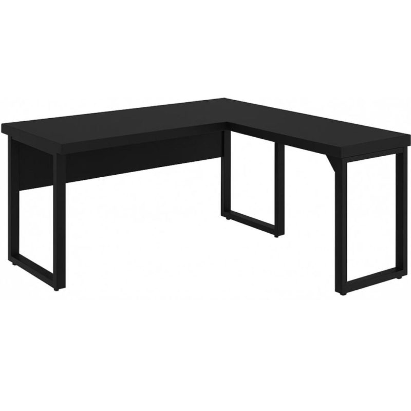 Mesa em L PÉ QUADRO (1,70×0,70m + Mesa Auxiliar) – S/ Gavetas – PRETO / PRETO – 26011 CT Móveis para Escritório 2